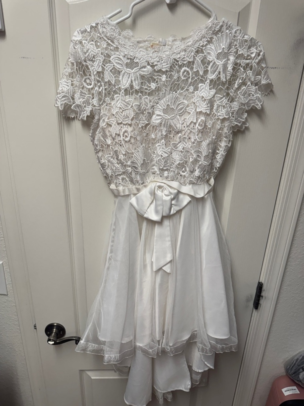 Ivory Lace Bodice Chiffon High-Low Dress